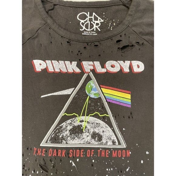 Chaser Pink Floyd Graphic Sweatshirt Women XS Black Distressed Paint Splatter - Picture 2 of 5